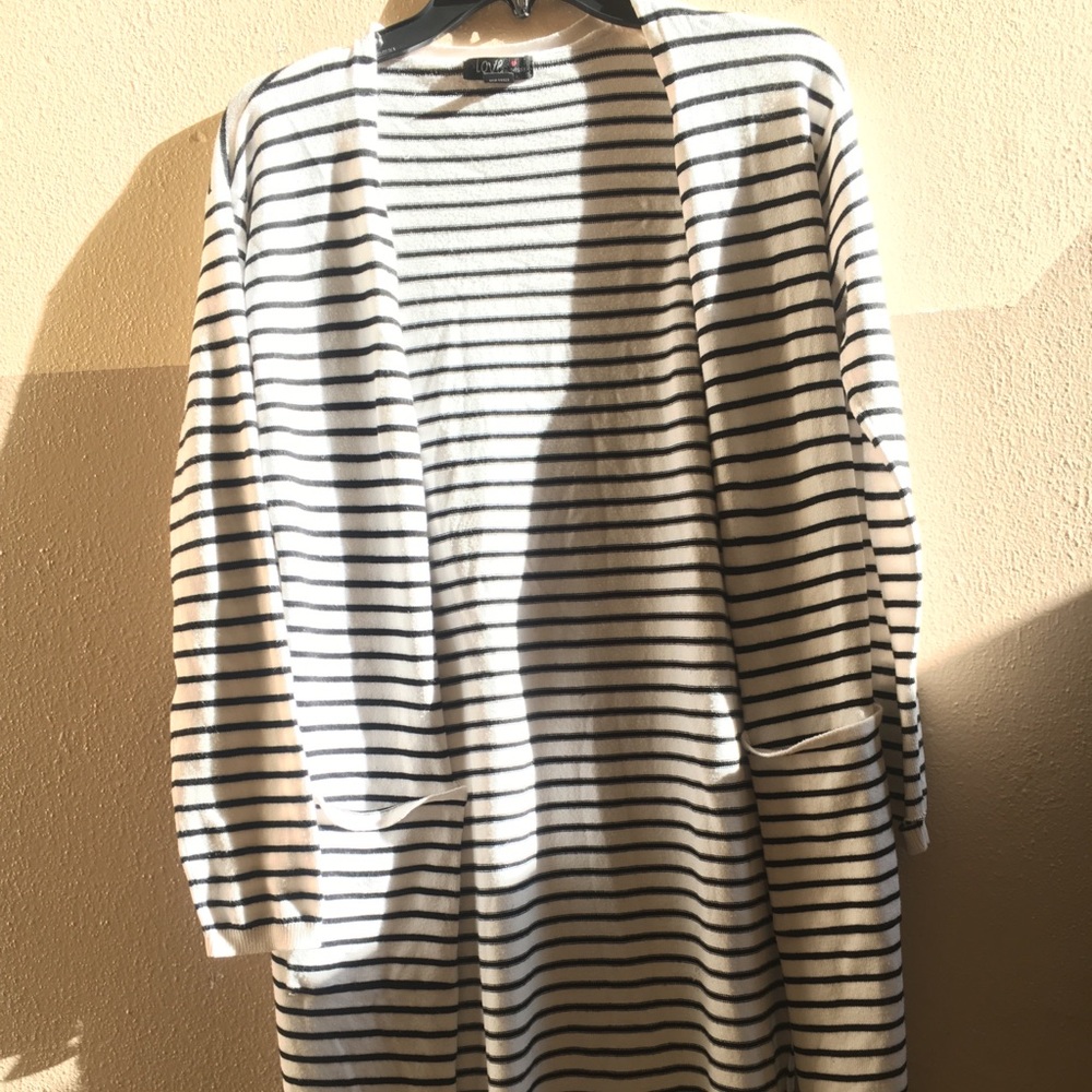 Knee-Length Striped Cardigan